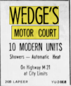 Wedge Motor Court (Wedges Motor Court) - Jun 24 1966 Article (newer photo)